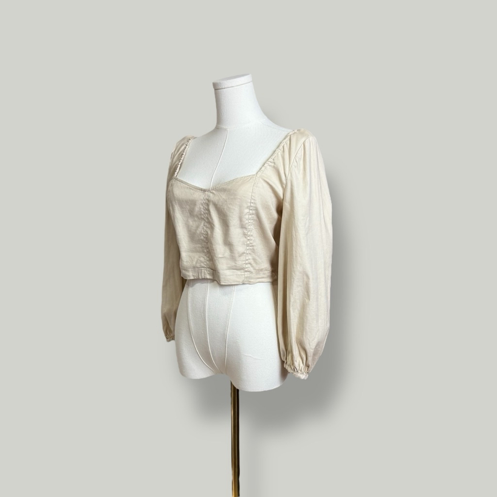 ARITZIA BABATON Blouse Women Size Small Beige Hadwyn Top Longsleeves Linen Blend - Picture 5 of 16